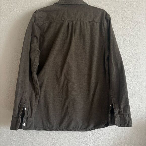 Everlane Mens Size Extra Large Olive Green Cotton Flannel Button Down Shirt - Picture 4 of 13